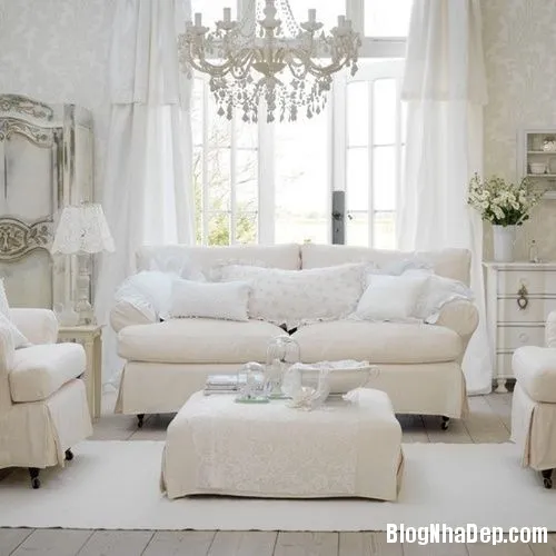 Trang trí phòng khách đẹp với gam màu trắng